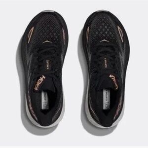 Hoka Women’s Black Running Shoes with Rose-Gold Accents
